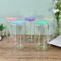 Gobelet en plastique mignon de 16 oz à paroi simple en acrylique pour enfants avec couvercle et paille colorée