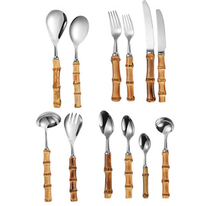 Handmade tre xử lý thiết lập dao kéo, tự nhiên bít tết dao phục vụ dĩa và thìa Flatware Set với <span class=keywords><strong>salad</strong></span> Server Set - Product Image 2