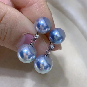 อุปกรณ์ทำเครื่องประดับมุกเงินแท้ S925 ขนาด 8-10 มม. แบบกลม พร้อมฐานเปล่าสำหรับต่างหูมุกคู่ รุ่น 21751 - Product Image 1