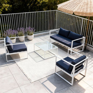 Conjunto de Muebles de Jardín Contemporáneos para 4 Personas, Estructura de Aluminio, Cojines, Mesa de Vidrio, Colores Personalizables para Patio, Balcón o Terraza - Product Image 2
