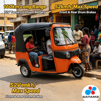 Tricycle électrique auto-rickshaw 72V avec batterie au lithium ternaire, autonomie de 160 km, prix direct usine