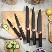 Ensemble de 6 couteaux de cuisine haut de gamme, ensemble de couteaux en acier inoxydable avec revêtement antiadhésif, ensemble de couteaux ultra-tranchants pour la cuisine, or rose