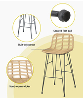 Tabouret de bar moderne en rotin, chaise de bar avec siège en osier tressé à la main, structure en fer, mobilier de comptoir et îlot de cuisine, vente en gros directe usine
