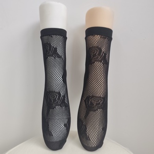 Calzini Shorts a rete <span class=keywords><strong>con</strong></span> Logo personalizzato da donna <span class=keywords><strong>con</strong></span> motivo a rosa elastico alla caviglia <span class=keywords><strong>calze</strong></span> a rete nere - Product Image 6