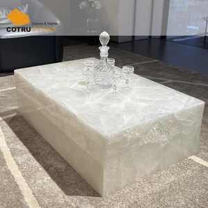 Cristallo Plinth <strong>Coffee</strong> <strong>Table</strong> Marble Decorative Onyx Slab White Marble <strong>Coffee</strong> <strong>Table</strong> <strong>Rectangle</strong> for Living Room Furniture - Product Image 5