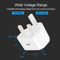 Chargeur USB C universel 20W à port unique CE UKCA, chargeur mural USB Type C, adaptateur de voyage avec prise UK pour iPhone et Android