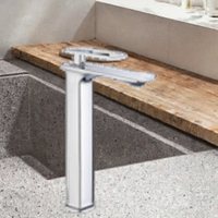 Robinet de lavabo moderne haut chromé à poignée unique pour hôtel, eau chaude et froide, en laiton avec valve en céramique