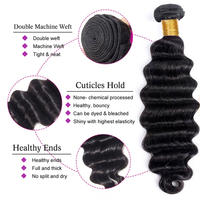 Extensions de cheveux humains Remy à ondulations profondes, 3 paquets avec closure, 100% cheveux vierges brésiliens, double trame machine, naturel