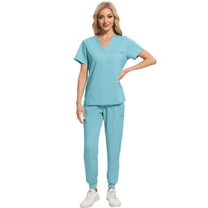 Ensembles d'uniformes de gommage personnalisés Infirmière Nouveau designer Ceil Blue Uniforme de soins de spa pour femmes Gommage extensible d'allaitement en stock - Product Image 4