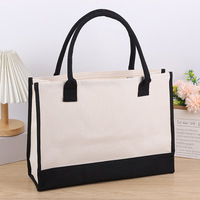 Tas Tote Kanvas Katun 16oz Monogram Kustom dengan Lapisan PE Tahan Air & Kantong Resleting untuk Pantai, Belanja, Pernikahan, Hadiah Pengiring Pengantin