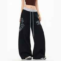Jogging décontracté style rétro américain avec imprimé lettres vieillies pour hommes et femmes – Pantalon de sport ample à jambe large et coupe droite