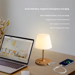 Nhà Máy 4000mAh không dây dẫn ánh sáng ban đêm không thấm nước bàn đèn cảm ứng thay đổi độ sáng hạt gỗ kết thúc cắm trại bàn đèn - Product Image 3