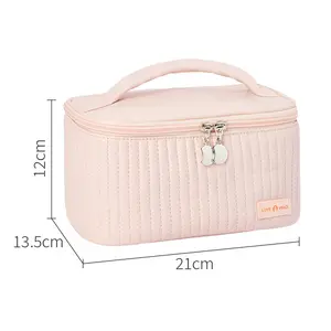 New Open Cover Cake Style Cosmetics Portable PU Solid Color Portable Wash Bag Storage Bag Makeup Bag Wholesale