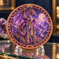 Pièces de monnaie en cuivre fin 999 de 1 oz, Série Château du Dragon, Double face, Haute relief, Effet UV, Artisanat métallique festif