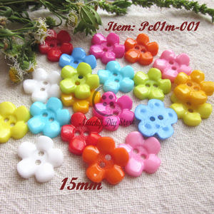 Tombol bunga warna-warni plastik 15mm tombol bunga kartun warna-warni 5 kelopak untuk kerajinan buku tempel jahit, 2 lubang, 12 warna - Product Image 6