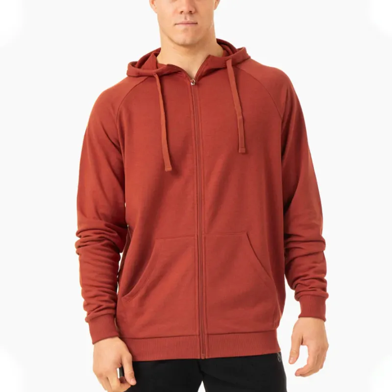 OEM Service Custom Printing Logo Sport Casual Wear Essentials Men's Pursuit Zip Up Hooded Fleece Sweatshirt