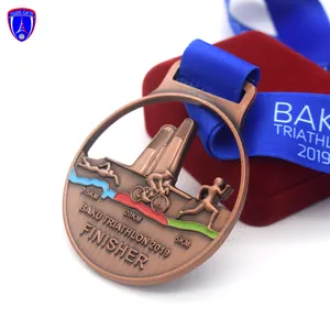 Medali Berongga Pabrik Triatlon Berlari Bersepeda, Medali 3D Antik Perak Olahraga dan Medali untuk Finisher
