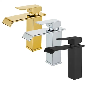Modern Matt <strong>Black</strong> Square Waterfall Basin Faucet Colorblock Stainless Steel Body Hot Cold Water Mixer <strong>Taps</strong> for Bathroom Washing - Product Image 2
