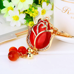 Portachiavi alla Moda con Fiore di Cristallo, Ciondolo Charm per Auto, Tulipano con Diamanti - Product Image 1