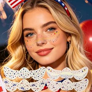 Adesivi per Tatuaggi Patriottici USA, Impermeabili, Glitterati, con Stelle e Bandiera, Tatuaggi Temporanei per il Viso per il 4 Luglio e il Giorno dell'Indipendenza - Product Image 1