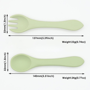 BPA FREE Silicone bé Flatware Set 2 cái Toddler giai đoạn đầu tiên ăn đồ dùng đào tạo muỗng nĩa 6 tháng + Bát thực phẩm - Product Image 6