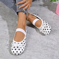 Chaussures plates Mary Jane à pois pour femmes, ballerines à bout rond avec nœud décoratif et bride élastique, chaussures habillées vintage en satin à talon bas