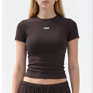 <span class=keywords><strong>T</strong></span>-<span class=keywords><strong>shirt</strong></span> Estiva da <span class=keywords><strong>Donna</strong></span> in Cotone Elasticizzato 200G, Manica Corta, Aderente, Tinta Unita, per Sport e Casual - Product Image 1