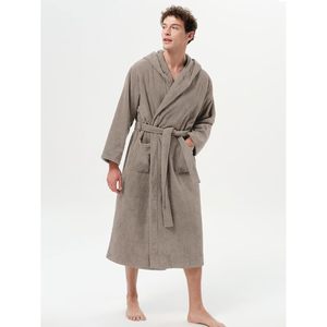 Peignoir à capuche en tissu éponge pour homme, long, en coton absorbant, pour spa, douche et sommeil - Product Image 4