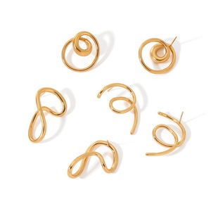 Pendientes de acero inoxidable chapados en oro con diseño geométrico irregular para mujer, joyería de moda. - Product Image 4