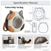 Bolso Bandolera Personalizado de Piel Sintética con Forma de Gato Calico y Ventana Transparente para Exhibir Pins, Ideal para Fans del Anime