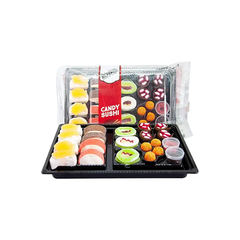 Boîte rectangulaire à Sushi noire, 24 pièces, plateau repas haut réglable à compartiments couverts pour sandwichs et poisson glacé, boîte à Sushi noire