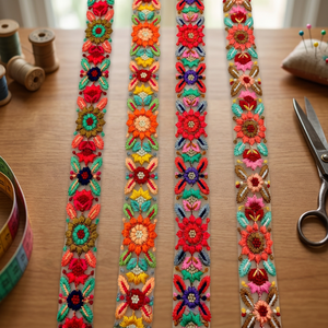 Assorted Colors Designs Crocheted Organza <b>Lace</b> with Beads 100% Cotton Fabric Floral Pattern for Garment Designers Home Textiles - Product Image 3