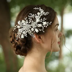 Baru Gaya Rambut Pengantin Perhiasan Putih Keramik Bunga Sisi Rambut Klip Headpiece Pernikahan Jepit Rambut Rambut Aksesoris