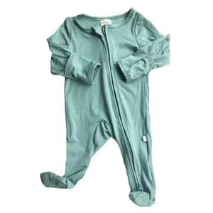 New Arrival Newbron Baby Boy Girl Rompers Spring Solid Color Bamboo Baby Unisex Zipper Romper Long Sleeve Baby boy's Romper