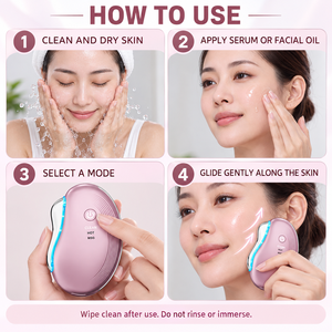 Masseur facial électrique Gua Sha chauffant 45°C, 9000 tr/min, vibration, trois modes de couleur, appareil de lifting facial pour le soin du visage, du cou et des yeux - Product Image 5