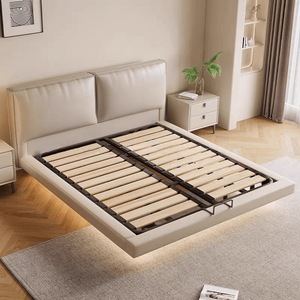Muebles de dormitorio de cuero italiano de lujo, cama tamaño king blanca moderna con cabecero extendido y características de almacenamiento - Product Image 4