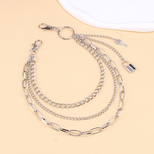 โซ่คาดเอวโลหะสำหรับผู้หญิง สไตล์พังก์ ตกแต่งด้วยกุญแจล็อค ทำจากโลหะผสมสังกะสี หลายชั้น แฟชั่นลำลอง เครื่องประดับโซ่คาดเอว - Product Image 4