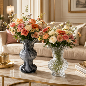 <span class=keywords><strong>Vase</strong></span> à fleurs en verre clair à motif gaufré avec bord festonné, <span class=keywords><strong>vase</strong></span> texturé à bulles fait à la main pour la décoration de la maison - Product Image 2