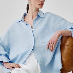 Camicetta da <span class=keywords><strong>donna</strong></span> estiva casual <span class=keywords><strong>bianca</strong></span> in <span class=keywords><strong>lino</strong></span> 100% importato, vestibilità morbida e sofisticata, a maniche lunghe elasticizzata, nuova - Product Image 3
