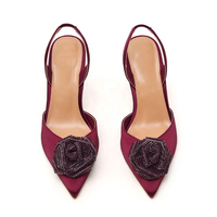 Sandales à talons aiguilles en satin blanc, bout pointu, sexy, de luxe, avec fleurs et strass, pour mariage, chaussures de mariée, escarpins slingback pour femme
