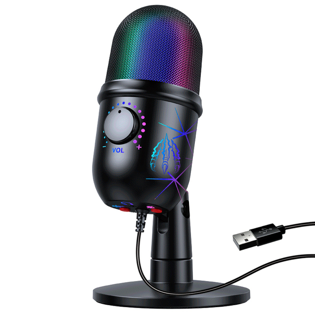 Voxfull RU416 Pro USB Condenser Microphone Professional Cardioid Plastic RGB LED Gaming & Studio Recording Mic