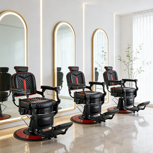 Sillón de Barbería Antiguo con Cojín Redondo, Sillones de Peluquería, Unidad Negra y Dorada, Cuero Sintético, Maquillador, Estilista, Resistente - Product Image 2