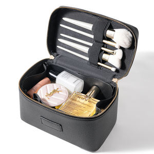 Organizador de viaje de gran capacidad, nueva caja portátil para almacenamiento de brochas de maquillaje, neceser de cuero PU, bolsas de cosméticos de color negro - Product Image 2