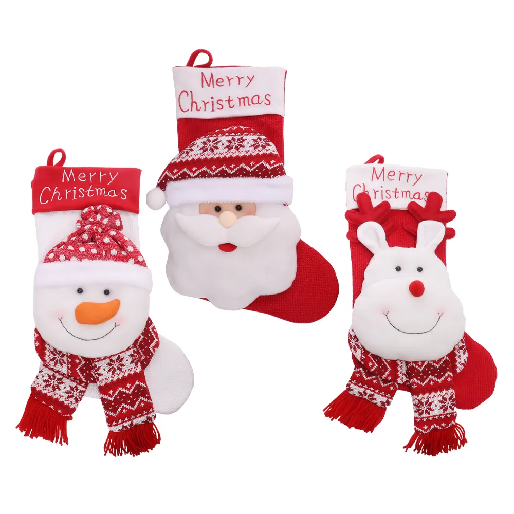 2023 new design knitted fabric Christmas cartoon elk/Santa/Snowman stocking christmas socks gift bag