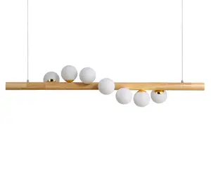 5 heads modern glass ball hanging light interior wooden linear living room pendant lamps