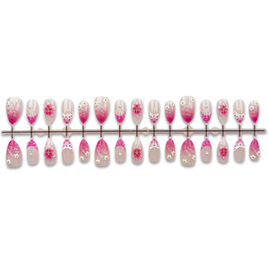 <span class=keywords><strong>Uñas</strong></span> Postizas de Color <span class=keywords><strong>Rosa</strong></span> Degradado con Diseño de Puntos Franceses y Flores de Hielo, Decoradas con Pedrería, Forma de Almendra, Cortas, Modernas y Elegantes - Product Image 5