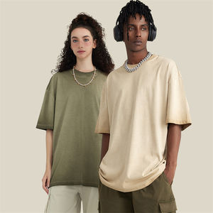 Camiseta de calle de gran tamaño a la moda, camiseta en blanco con hombros descubiertos de algodón 100% de punto sólido, ajuste Unisex - Product Image 2