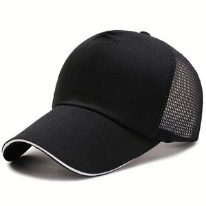 <b>Black</b> Twill Cotton Mesh <b>Baseball</b> <b>Cap</b> Adjustable 6 Panel Silk Screen Printed Breathable Casual Sports <b>Cap</b> Four Seasons for Unisex - Product Image 1