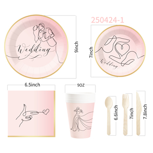 Juego de vajilla desechable para boda DAMAI, platos de papel rosa con diseño dorado para despedida de soltera, suministros para fiesta, para 8 personas - Product Image 6