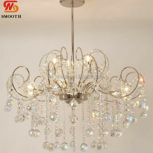 SMOOTH Sparkling Curved Silver Frame Crystal Chandelier Hanging <b>Ceiling</b> Light <b>Wedding</b> Venue <b>Decor</b> - Product Image 1